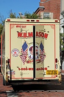  A delivery truck for WB Mason, a small office supply company founded in 1898.  As a northeast-based midmarket company that competes with the likes of Staples and Office Depot, WB Mason is generally considered to be the inspiration for Dunder Mifflin, the fictional paper supplier featured in NBC's 