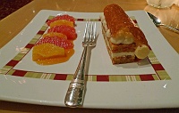  Carrot Cake with Cream Cheese Icing, Orange Tuile, Lemon Semi-Freddo, and Citrus Slices w/ Syrup at Bellagio Cafe