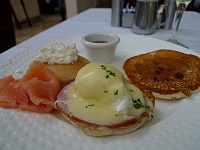  Bagel with Cream Cheese & Smoked Salmon, Eggs Benedict, and Blueberry Pancake with Syrup - Hyatt Regency - San Francisco, CA