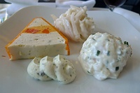  Pike Terrine wrapped in Carrots, Trout Tartare, Khlrabi Salad and Parsley Creme Fraiche