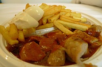 Currywurst with fries and mayonnaise