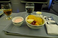 Strawberry yogurt, fruit salad, and apple juice
