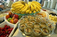  Fruit buffet and caramel pudding at Lufthansa Business Lounge