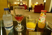  Sao Martinho mineral wate, Mateus rose wine, and peach nectar at Lisbon Lounge