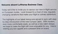  Lufthansa Business Class breakfast menu