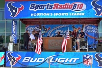 Sports 610 crew in Budweiser Plaza: Mark Vandermeer, John Lopez, and Rice alumnus ND Kalu
