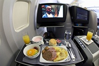  First Class Breakfast, Continental 757-200 BusinessFirst flat bed seat