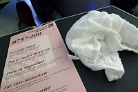  757-200 safety card and First Class hot towel