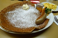  Danish pancakes with Danish sausage and scrambled eggs at Paula's Pancake House, Solvang