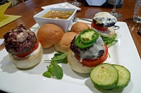  Thai Coconut Chicken Soup and Local Grass Fed Slider Trio (caramelized onion & gorgonzola, cheddar & jalapeno, and mozzarella & balsamic reduction) - Avant Tapas and Wine, Buellton