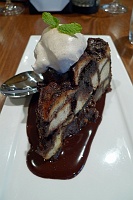  Chocolate-Cinnamon Bread Pudding with Hitching Post Gewurztraminer, Cinnamon Whipped Cream, and Fresh Mint - Avant Tapas and Wine, Buellton