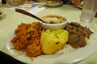  Bayou Sampler Platter at Felix's Restaurant & Oyster Bar: Red beans, jambalaya, and étouffée