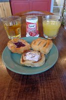  Continental breakfast at Las Palomitas - Santa Fe, NM: Assorted pastries, strawberry yogurt, apple juice, and OJ
