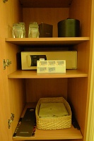  Safe, glassware, ice box, and laundry bags