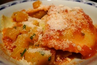  Tri-color ravioli with cherry tomato sauce and herbed butternut squash with parmesan cheese