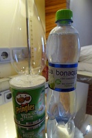  Pear-flavored sparkling water with Pringles potato chips