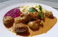  Swedish meatballs with mashed potatoes and lingonberry preserves in Vaxholm