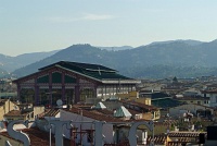  View of the Tuscan hillside through the Grand Hotel Majestic sign from the 5th floor restaurant