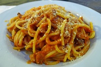  Bucatini all'amatriciana (bacon, tomato, and pecorino romano cheese)
