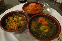  Tris di zuppe tipiche fiorentine (tasting of three kinds of typical florentine soups):  minestrone toscano di verdure fresche (tuscan fresh vegetable soup), la pappa al pomodoro (thick tomato bread soup), and la ribollita D.O.C. (thick bread and vegetables soup)