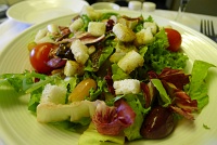  Fresh Seasonal Greens: tomato, kalamata olives, almonds and croutons with balsamic vinaigrette