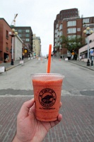  Fresh fruit smoothie of peaches, nectarines, plum, and apple cider from Tiny's Organic in Pike Place Market