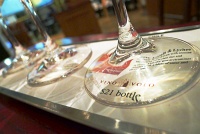  Shades of White wine flight at Vino Volo, Seattle Airport: Verdejo Bodega Gotica (Spain, Monsalve, 2010), Chardonnay Dierberg Vineyards (California, Three Saints, 2008), Gewurtztraminer Vina Carmen (Chile, Curico Valley, 2007)