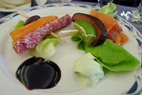  Salami with melon and salmon appetizer