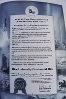  Harris County Rice University Centennial Day, Academic Procession and Centennial Address Program, signed by Harris County Judge Ed Emmett (Rice '71)