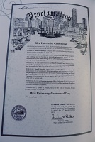  City of Houston Rice University Centennial Proclamation, Academic Procession and Centennial Address Program, signed by Houston Mayer Annise Parker (Rice '78)