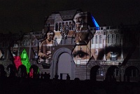  Former Rice president George Rupp and Nobel Prize winning chemist Robert Curl depicted - Sound and light Spectacle, Academic Quad