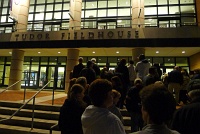  Unusually large crowd files into Tudor Fieldhouse