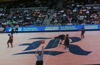  Players take to the court on the big screen.