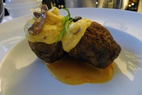  Warm Lobster Stuffed Potatoes: Baby Yukon Gold Potatoes, Boursin Cream, Scallions, and Wild Mushrooms,  Bellagio In-Room Dining
