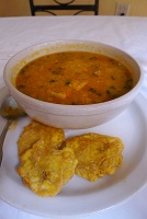  Asopao de pollo (chicken Puerto Rican gumbo) with fried plantains at Barrachina