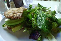  Gabriela sandwich (green apple, avocado, and brie on seven grain bread) with side salad at St Germain Bistro & Café