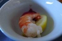  First Class dinner: Shrimp cocktail