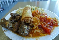  Short ribs in black bean sauce, tomato with egg, fried rice, and egg roll
