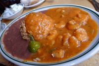  Creole Sampler Platter at Gumbo Shop: A large platter of Shrimp Creole, Jambalaya and Red Beans and Rice