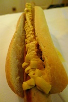  Bratwurst on a bun with mustard