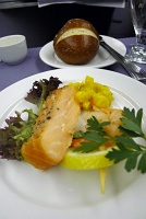  Hot smoked salmon and grilled prawn with mango salsa - BusinessFirst Class, United Airlines