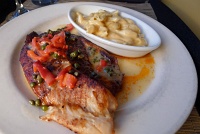  Blackened Tilapia at The Westin Portland: Farm-raised tilapia seasoned with cajun spices, topped with lemon butter caper sauce and coulee of red bell peppers, with mac and cheese made from a blend of cheddar gruyere and Danish fontina cheese