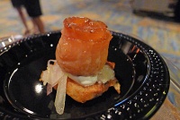  Pecan Smoked Salmon on Herbed Potato Cake with Tomato Fennel, Dill Creme, Louisiana Bowfin Caviar, and Steen's Cane Syrup Vinaigrette from Frank's