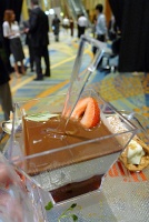  Vanilla Bean Panna Cotta with Fresh Strawberries in Gelee Topped with Chocolate Sauce from Drew's Pastry Place