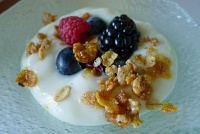  Yogurt with fresh fruit and granola crumble