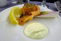  Smoked salmon chilled appetizer and orange-peppered salmon with wasabi mayonnaise - IAH-FRA