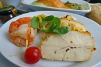  Breast of Corn-fed Poulard and grilled pineapple, marinated king prawns and mango chili salad - FRA-MAD