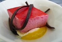  Raspberry mousse with chocolate syrup and orange sauce - FRA-MAD