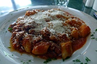  Gnocchi Bolognese (homemade potato dumplings with Italian fennel seed sausgae, ground beef & pomodoro) at Nob Hill Cafe, San Francisco