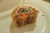  House Smoked Salmon Pinwheel, Chive Cream Cheese, Caper Berry, Pumpernickel - Laurel Court Restaurant, Fairmont San Francisco Hotel